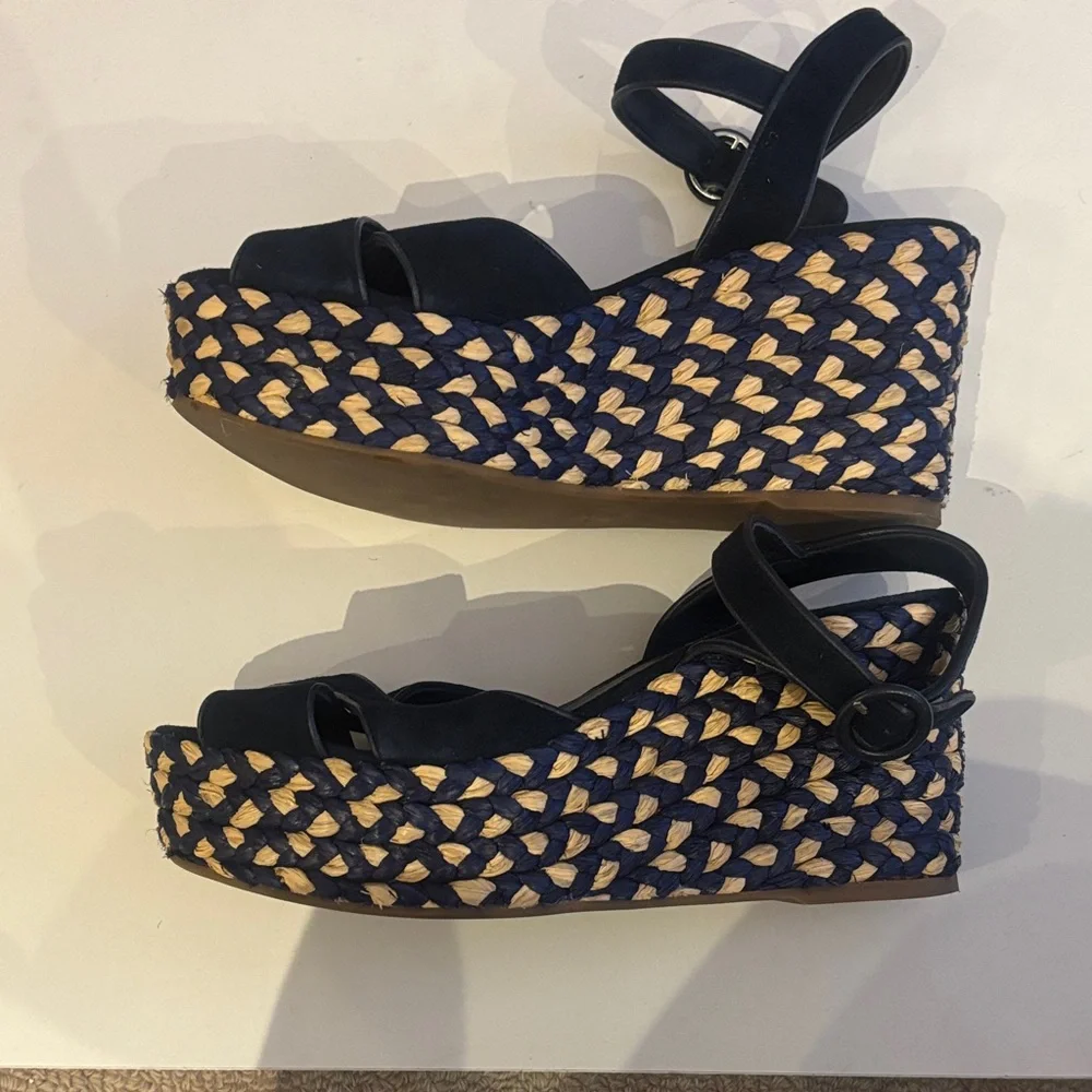 Barneys New York Navy and Beige Espadrille Sandals